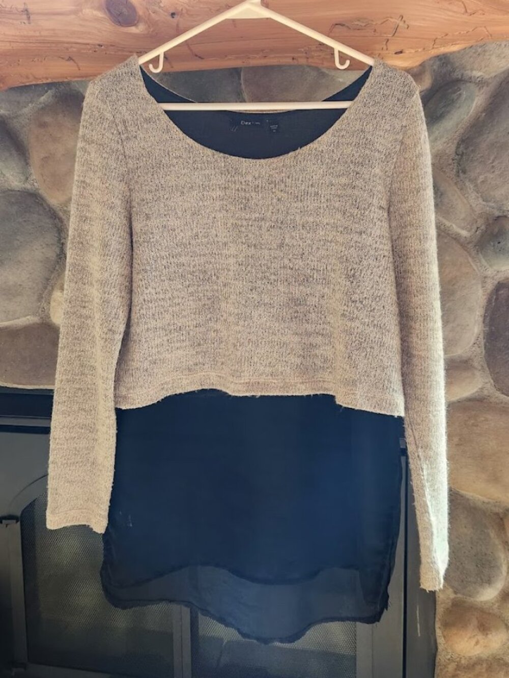 Unique Knit and Chiffon Long-Sleeve Top - Size M!